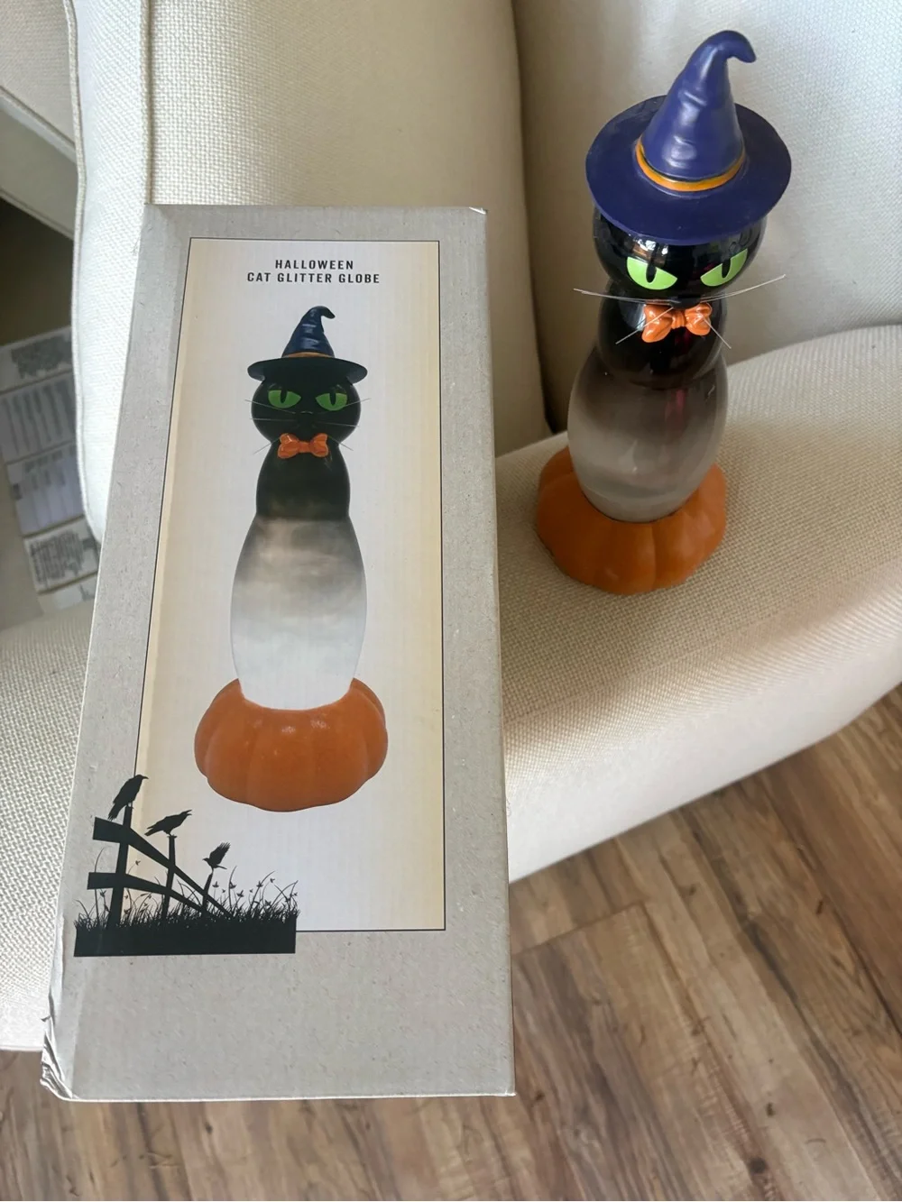 Cracker Barrel Black Cat Halloween Lantern with Orange Base and Purple Hat